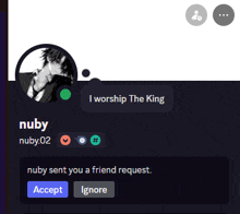 a screenshot of a person 's profile that says ' i worship the king '