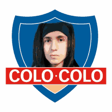 a man with long hair is behind a shield with the word colo on it