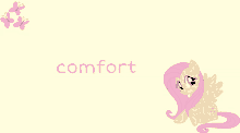 a picture of a pony with the word comfort in pink