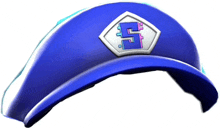 a blue hat with a white s on it