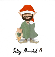 a cartoon of a man in a santa hat with the words feliz navidad 8 written below him