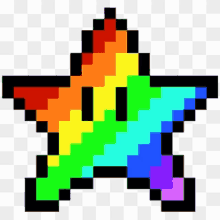 a pixel art of a rainbow star with a face on it .