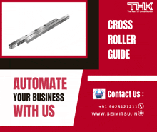 an advertisement for a cross roller guide with a picture of a roller