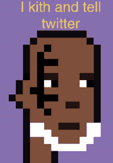 a pixel art of a man with the words i kith and tell twitter below him