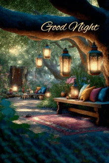 a picture of a garden with the words good night