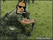 a pixelated image of a soldier smoking a cigarette with the number 4762-4762 on the bottom