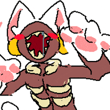 a pixel art drawing of a monster with a cat ear and paws