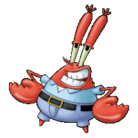 a cartoon of a crab wearing a blue shirt and black belt