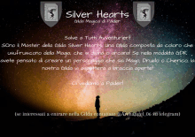 a poster for silver hearts shows a man standing in front of a starry sky