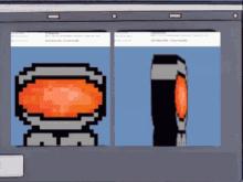 a computer screen displays a pixel art of a rocket