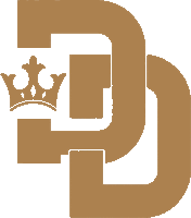 a gold letter d with a crown on top