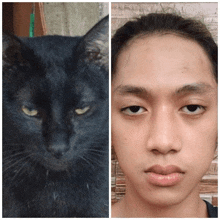 a black cat and a man 's face are shown together