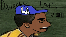 a drawing of a man wearing a la hat and the words let 's eat