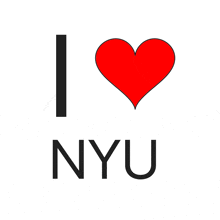 a sign that says " i love nyu " with a red heart