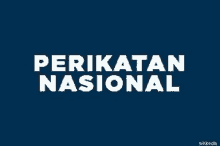 a blue background with the words perikanan nasional written in white letters .