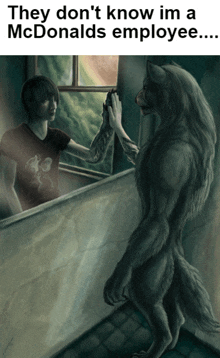 a picture of a werewolf giving a high five to a man