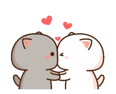 two cartoon cats are kissing each other with hearts floating in the air