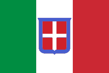 a green white and red flag with a blue shield with a cross