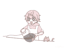 a drawing of a girl mixing something in a bowl with a whisk