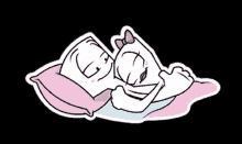 a cartoon of two people sleeping on a pillow .