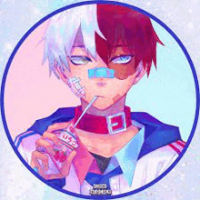 shoto todoroki from my hero academia is drinking from a straw .