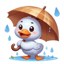 a cartoon duck holding an umbrella in the rain .