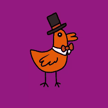 a cartoon bird wearing a top hat and a bow tie