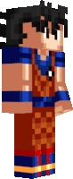 a minecraft character with a blue shirt and red and yellow pants