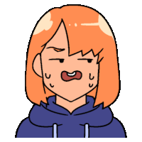 a cartoon of a girl with orange hair and a blue hoodie making a funny face