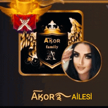 a logo for the akor family with a picture of a woman on it