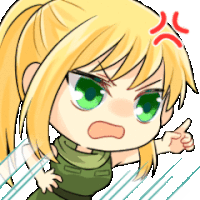 a cartoon girl with blonde hair and green eyes is angry