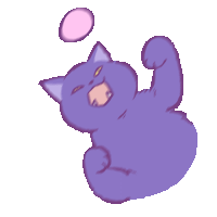 a drawing of a purple cat with a pink circle above its head