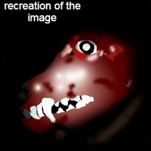 a drawing of a red monster with the words recreation of the image below it