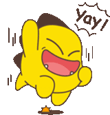 a yellow cartoon character is laughing and says yay .