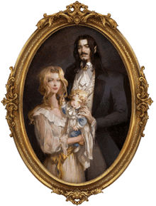 a painting of a man and woman holding a baby