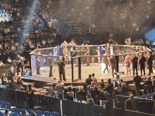 a group of people are watching a boxing match in a ring that says ufc