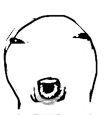 a black and white drawing of a person 's face with a mouth open .