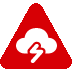 a red triangle with a white cloud and a lightning bolt icon on it .