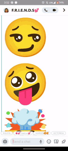 a screenshot of a messaging app with a smiley face and the words send a chat on the bottom