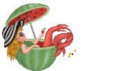 a meerarts logo with a mermaid in a watermelon holding a drink