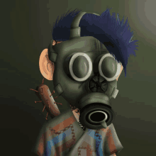 a cartoon character wearing a gas mask with spikes on it