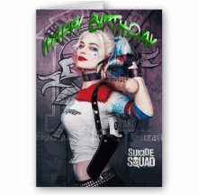 a birthday card with harley quinn from suicide squad on it