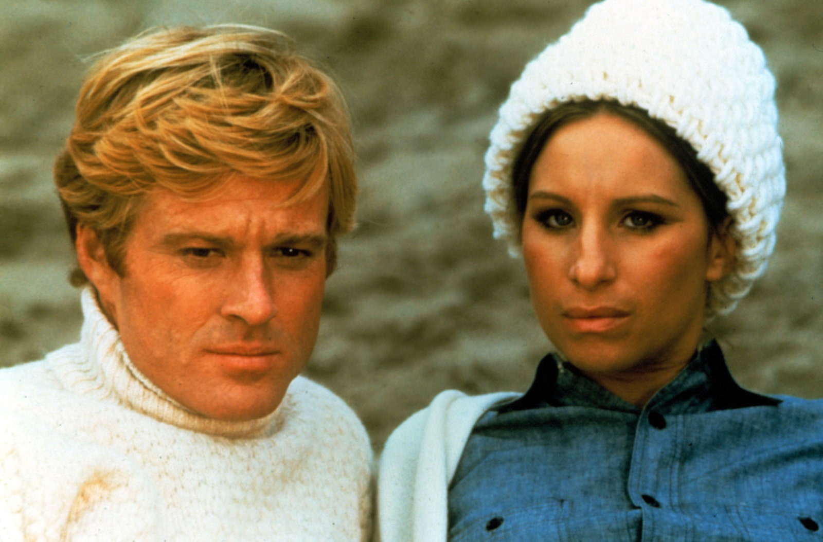 Image may contain Robert Redford Barbra Streisand Clothing Hat Face Head Person Photography Portrait Cap and Adult