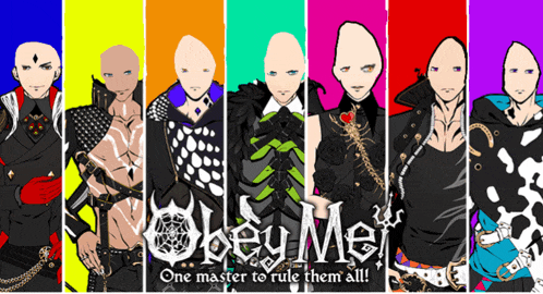 obey me one master to rule them all is written on a colorful poster