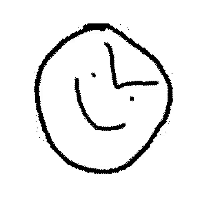 a black and white drawing of a face in a circle