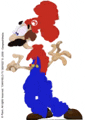 a cartoon drawing of mario wearing a red hat and blue overalls