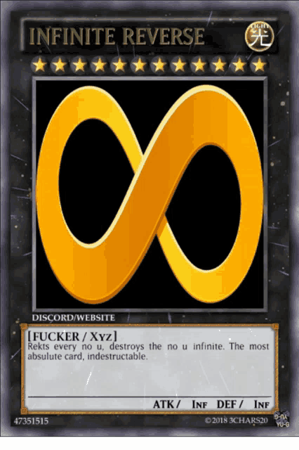 a card that says infinite reverse has a gold infinity symbol on it