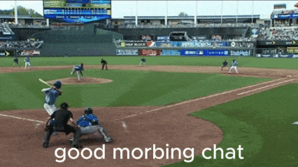 a baseball game is being played in a stadium with the words " good morning chat " written on the bottom