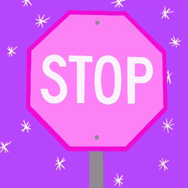 a pink stop sign is surrounded by white stars