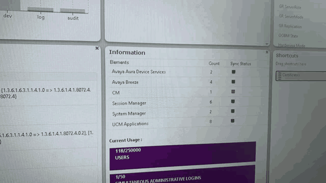 a computer screen displays information about avaya device services